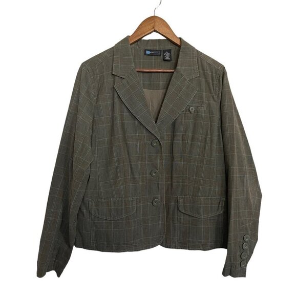 Relativity Womens Gray Brown Plaid Dark Button Up Academia Blazer Size Large - Picture 1 of 6